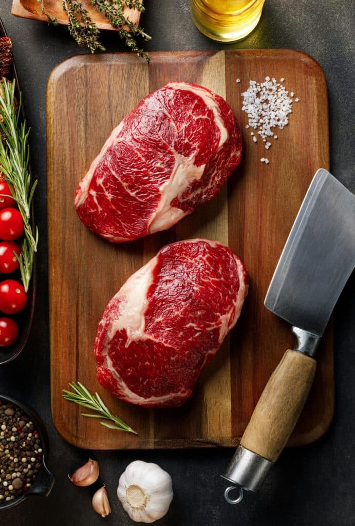 Fresh cuts prepared on a butcher block